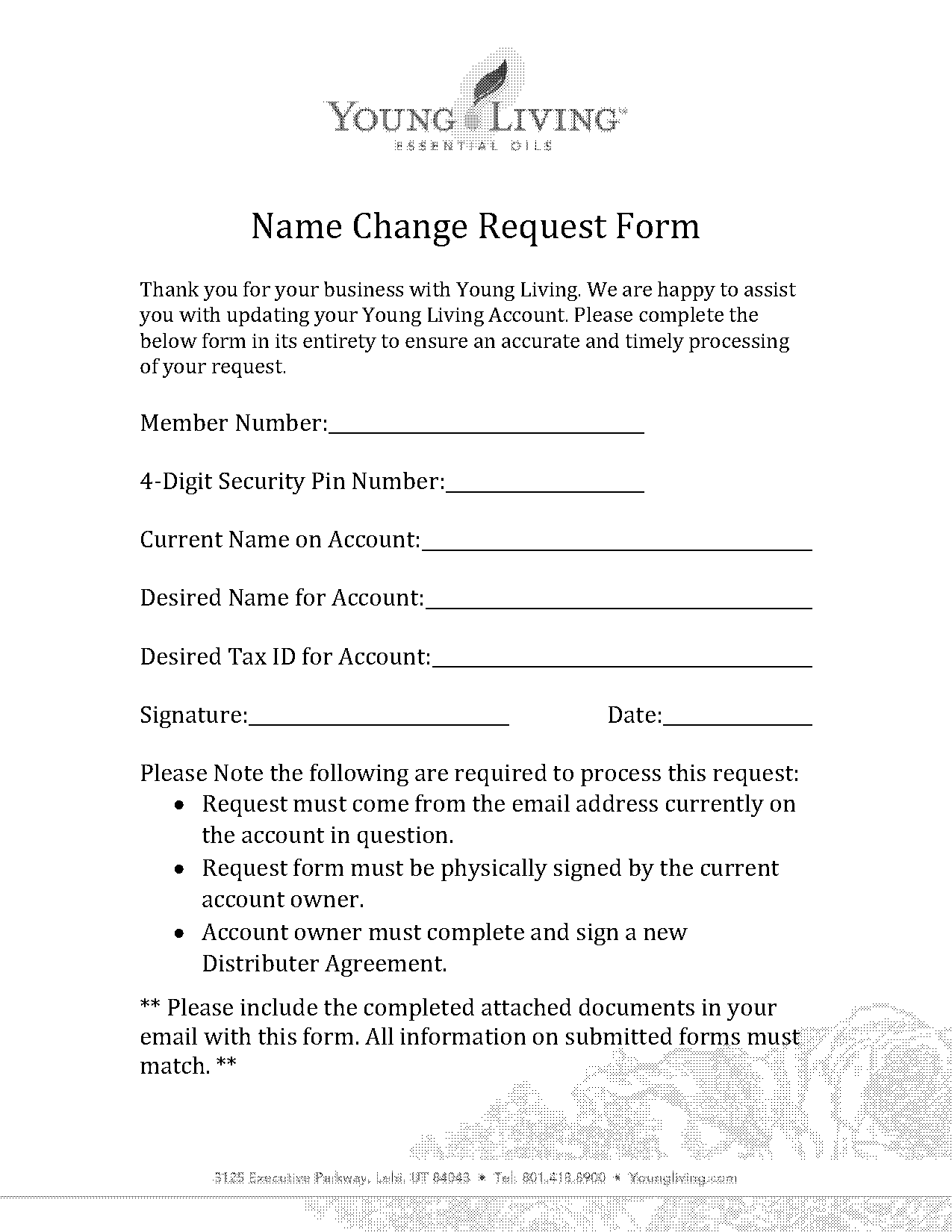 young living name change request form