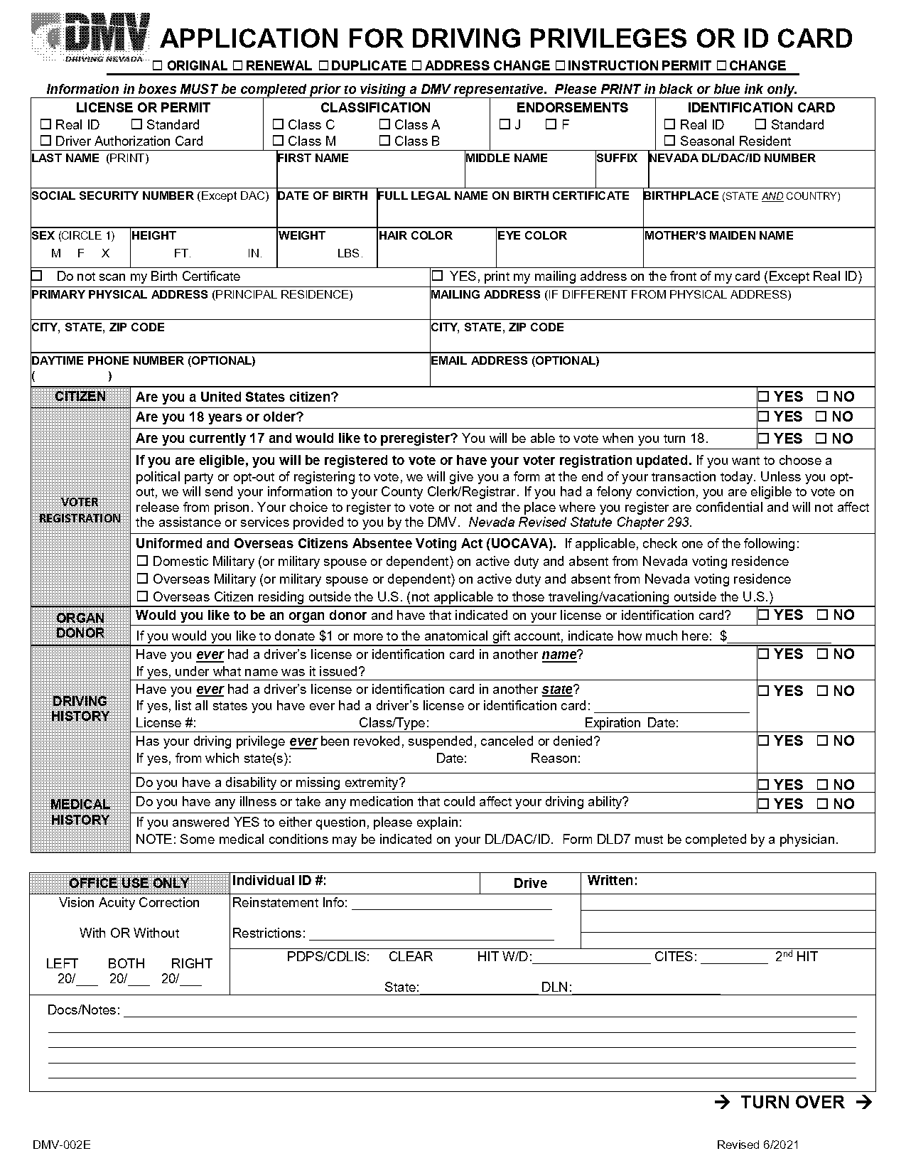 application for a california drivers license