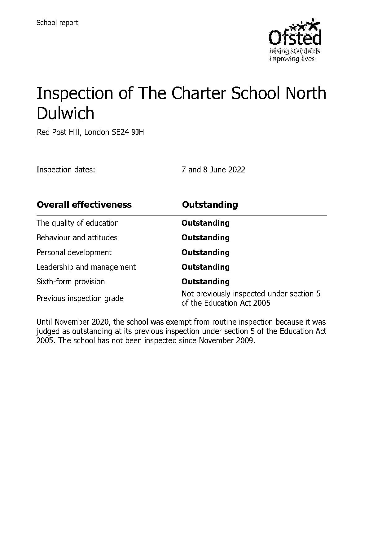 charter school north dulwich ofsted report