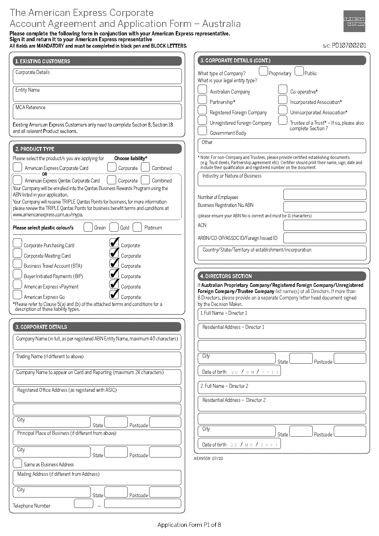 amex corporate green card application form