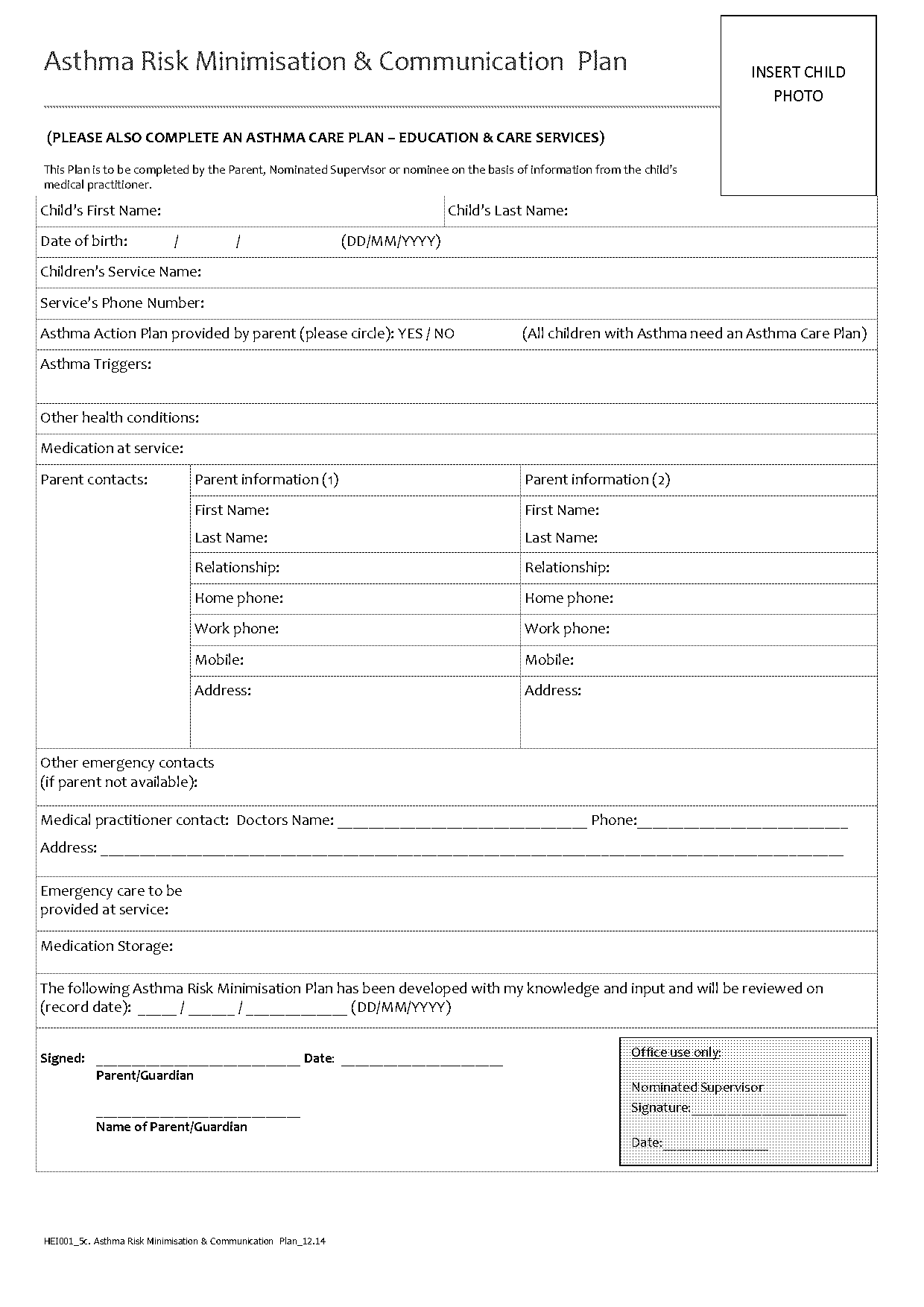 asthma risk management plan sample