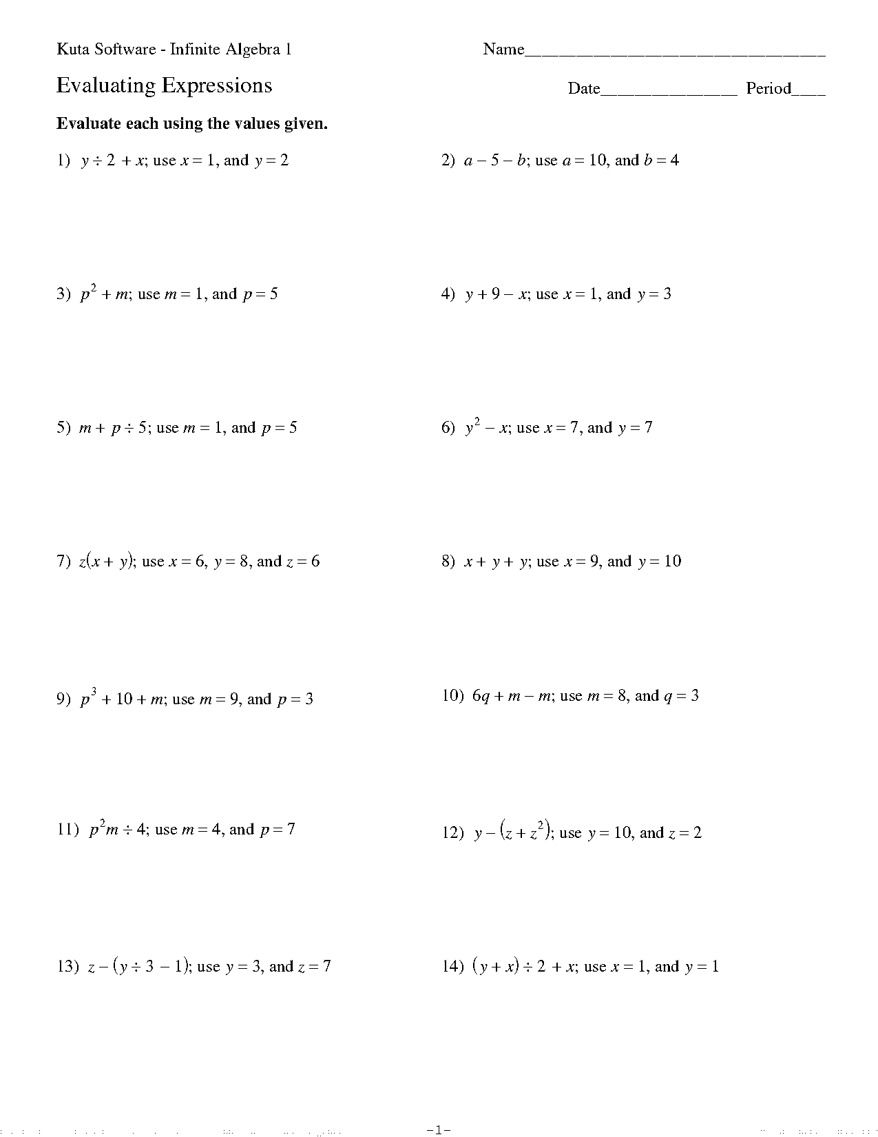 evaluating expressions with exponents pdf