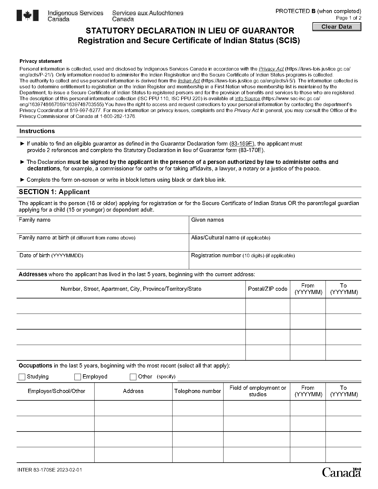 personal statutory declaration form