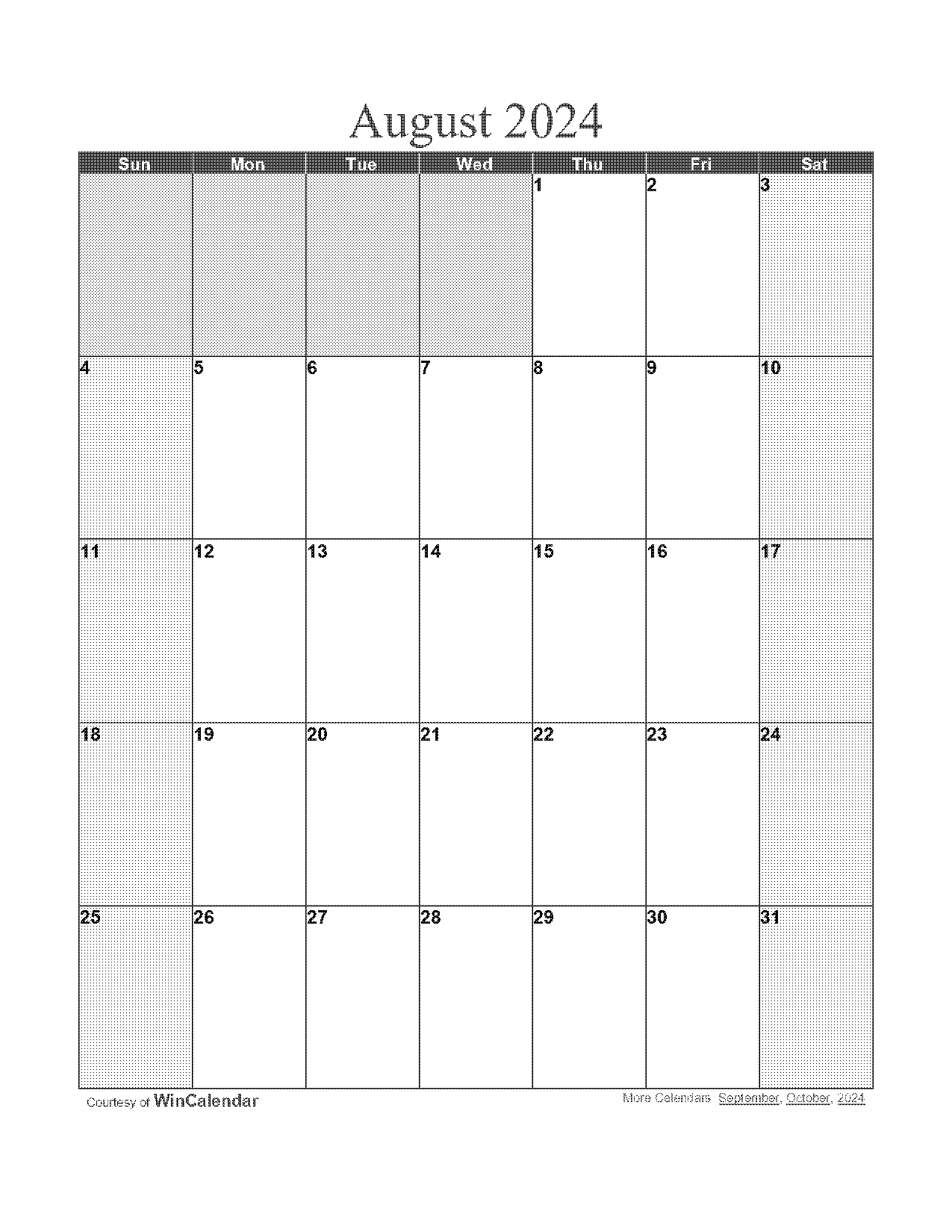 blank august printable calendar