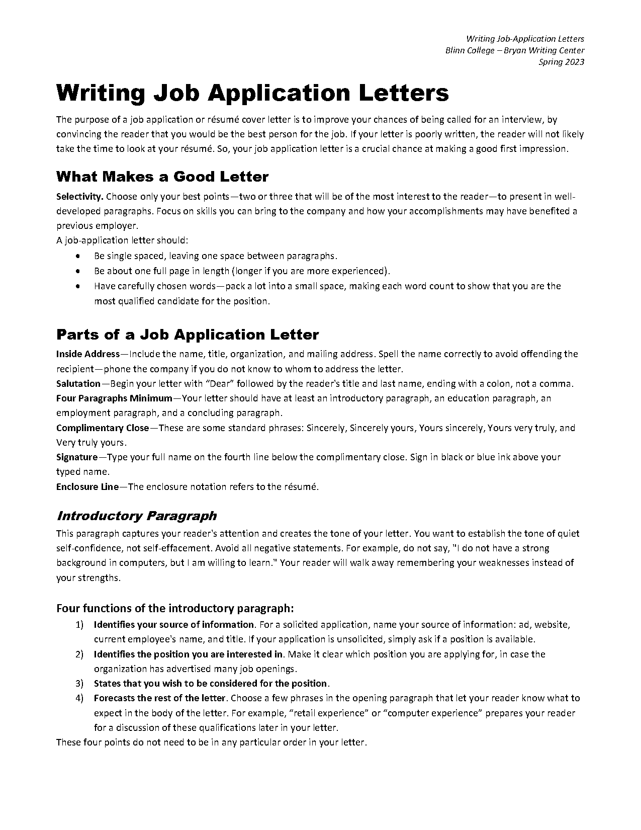 job application format sample