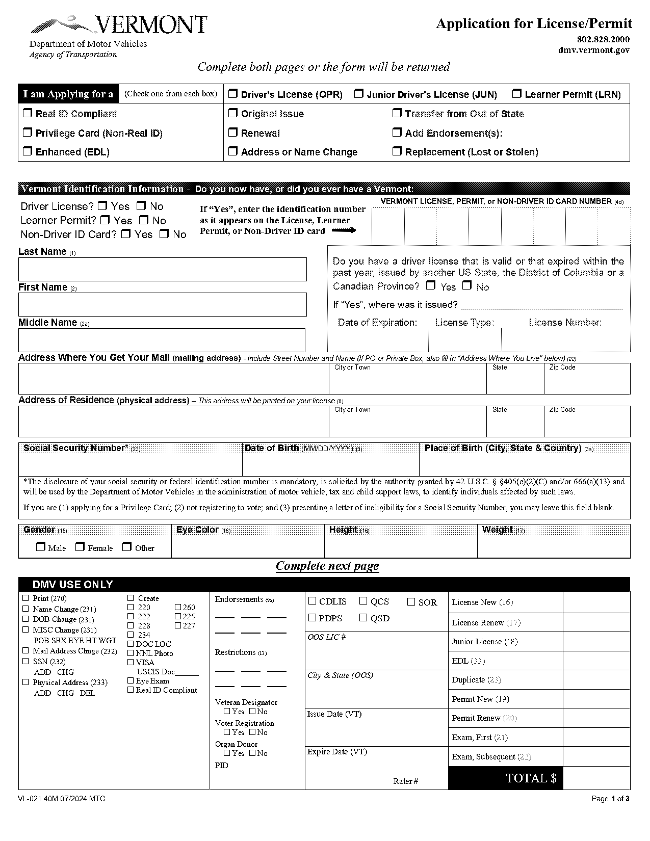 application for a california drivers license