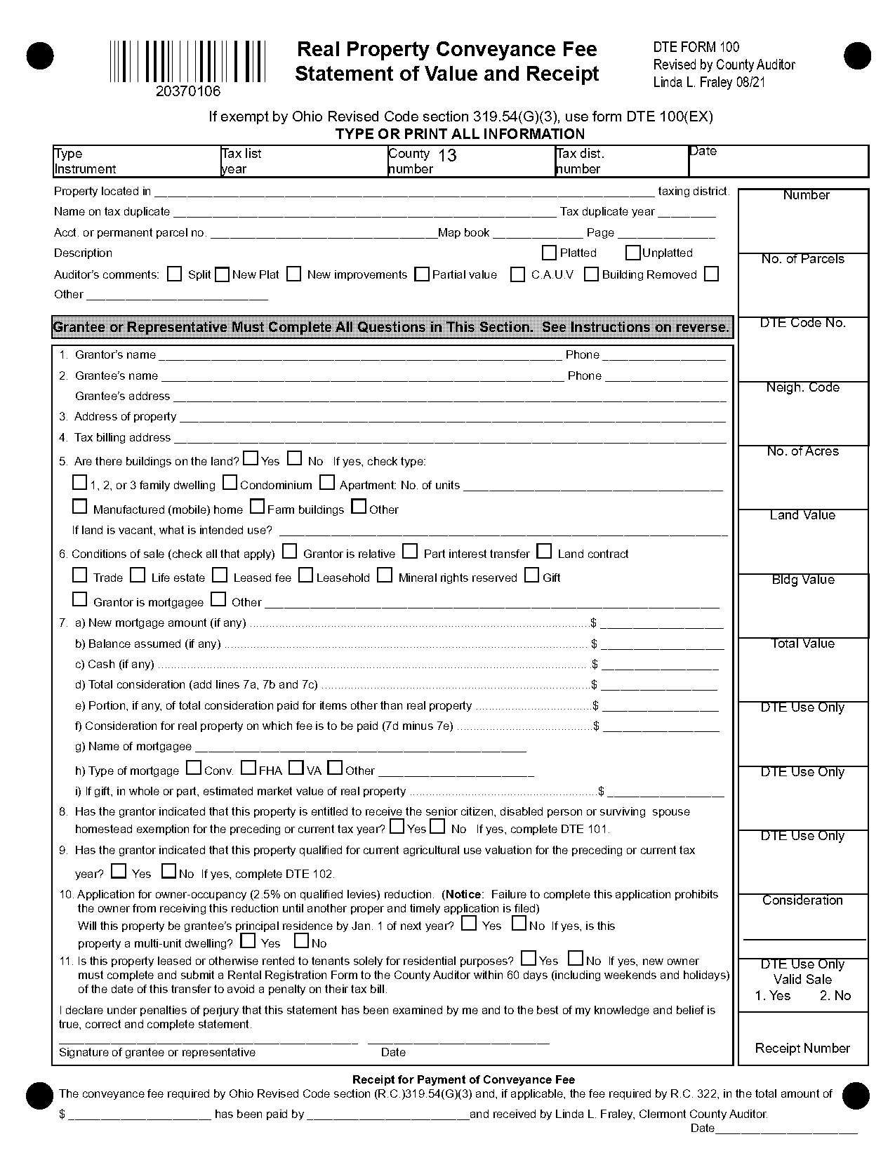 clermont county conveyance form