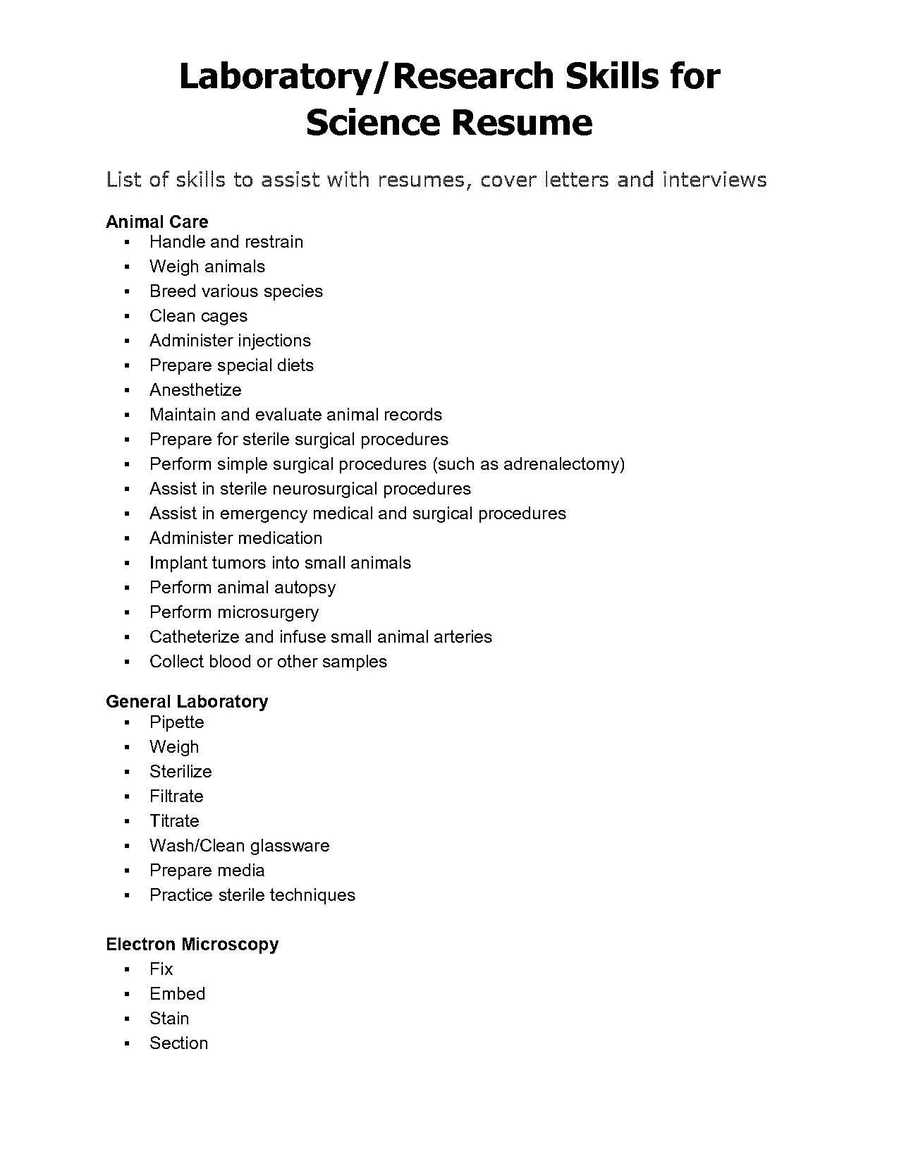 resume skills and experience