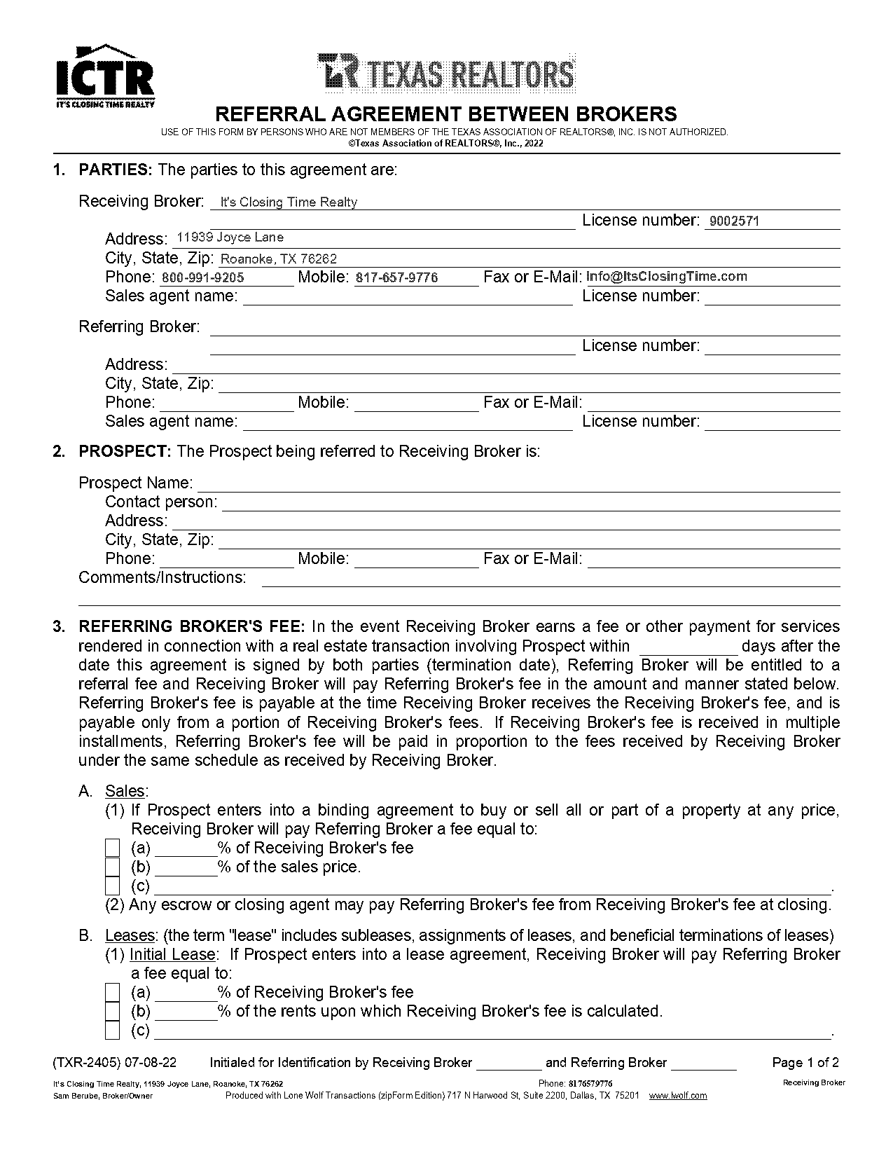 remax referral agreement form