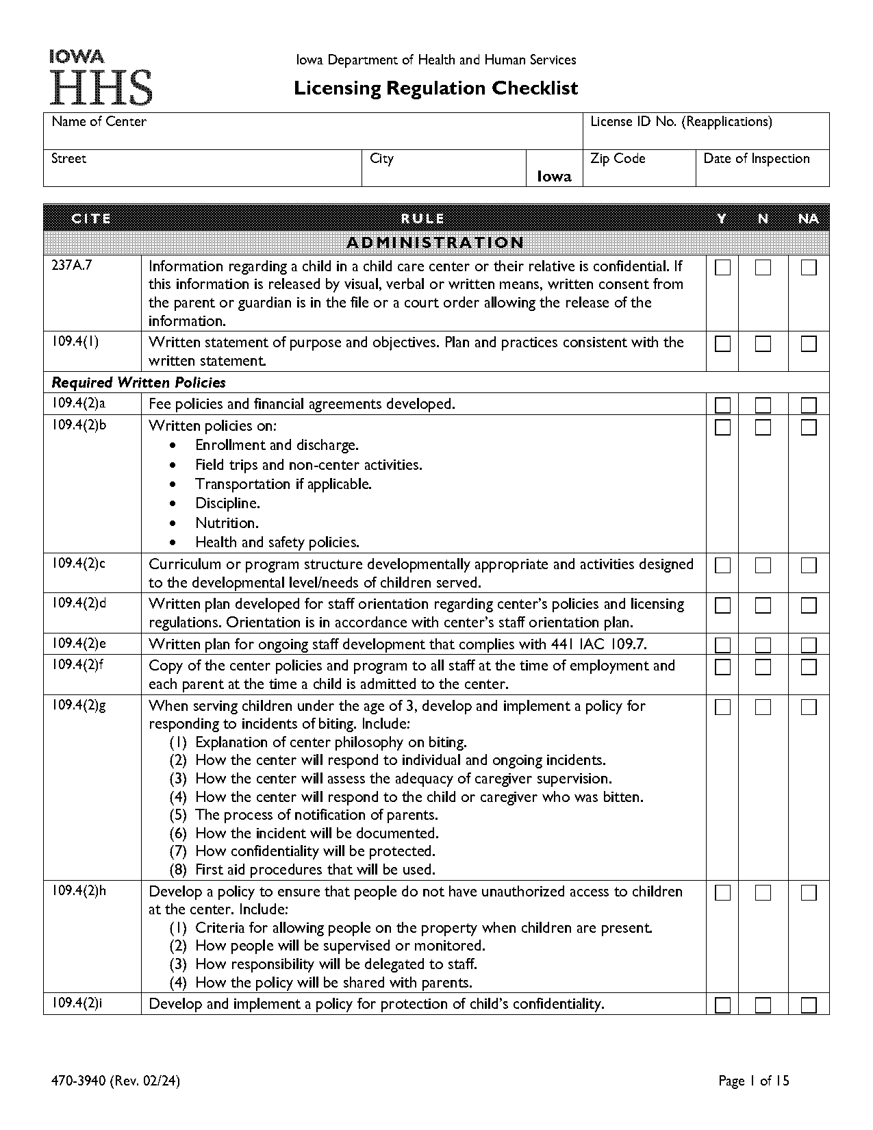 staffing the school written checklist