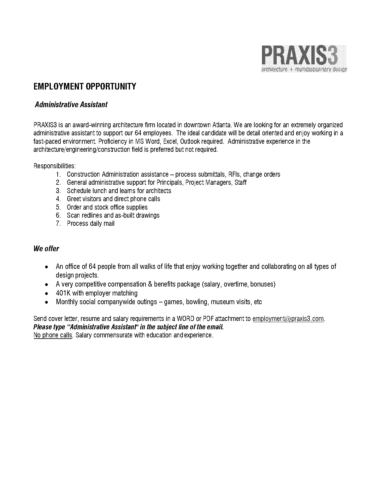 administrative assistant architectural firm resume