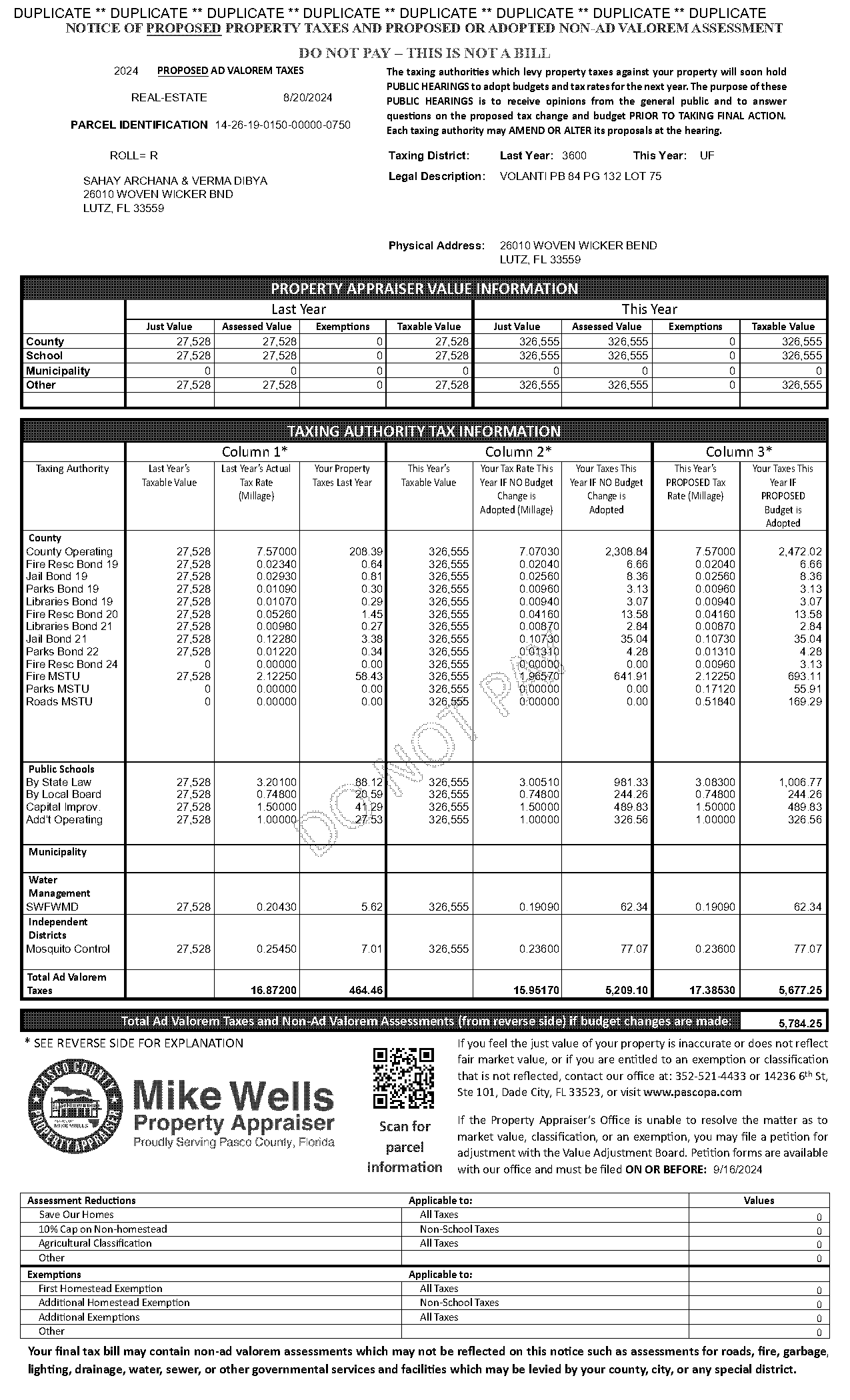 property tax rate lutz fl