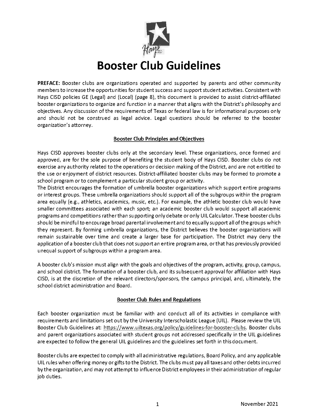 athletic booster club policies and procedures texas