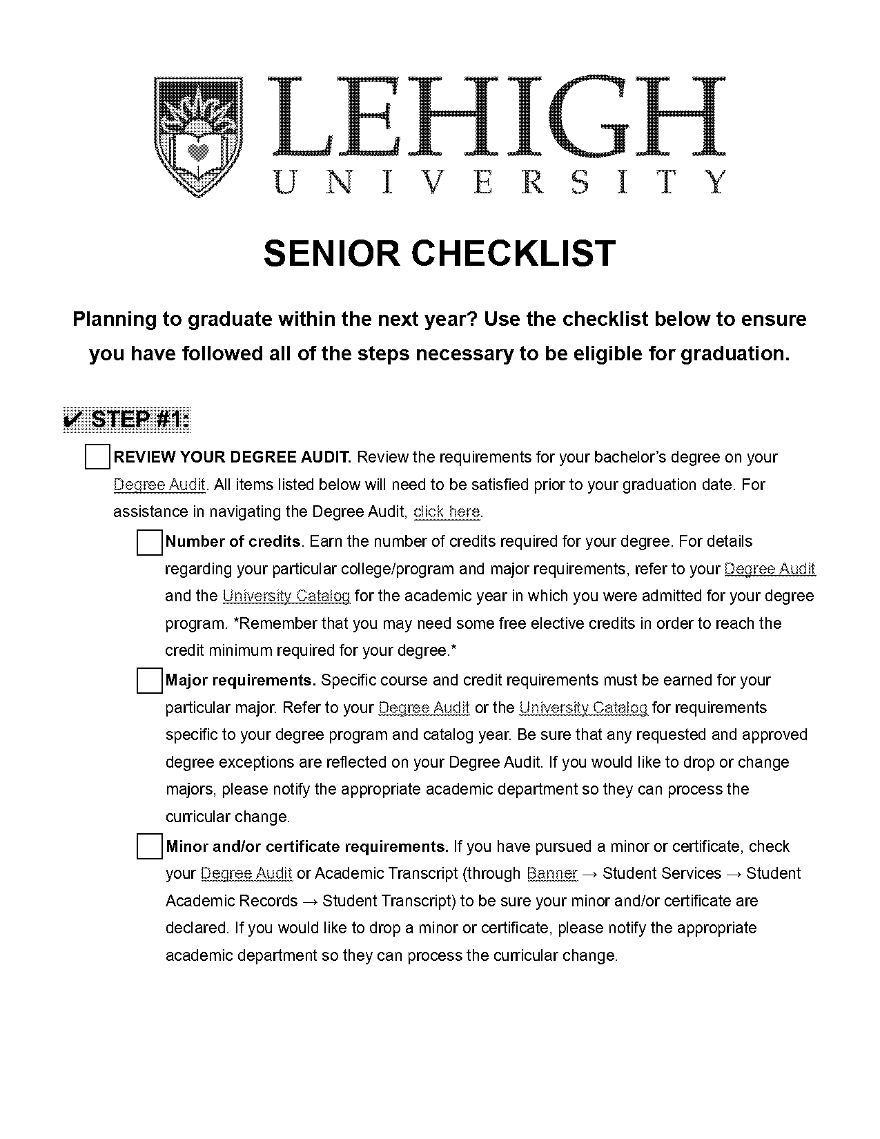 lehigh major and minor requirement