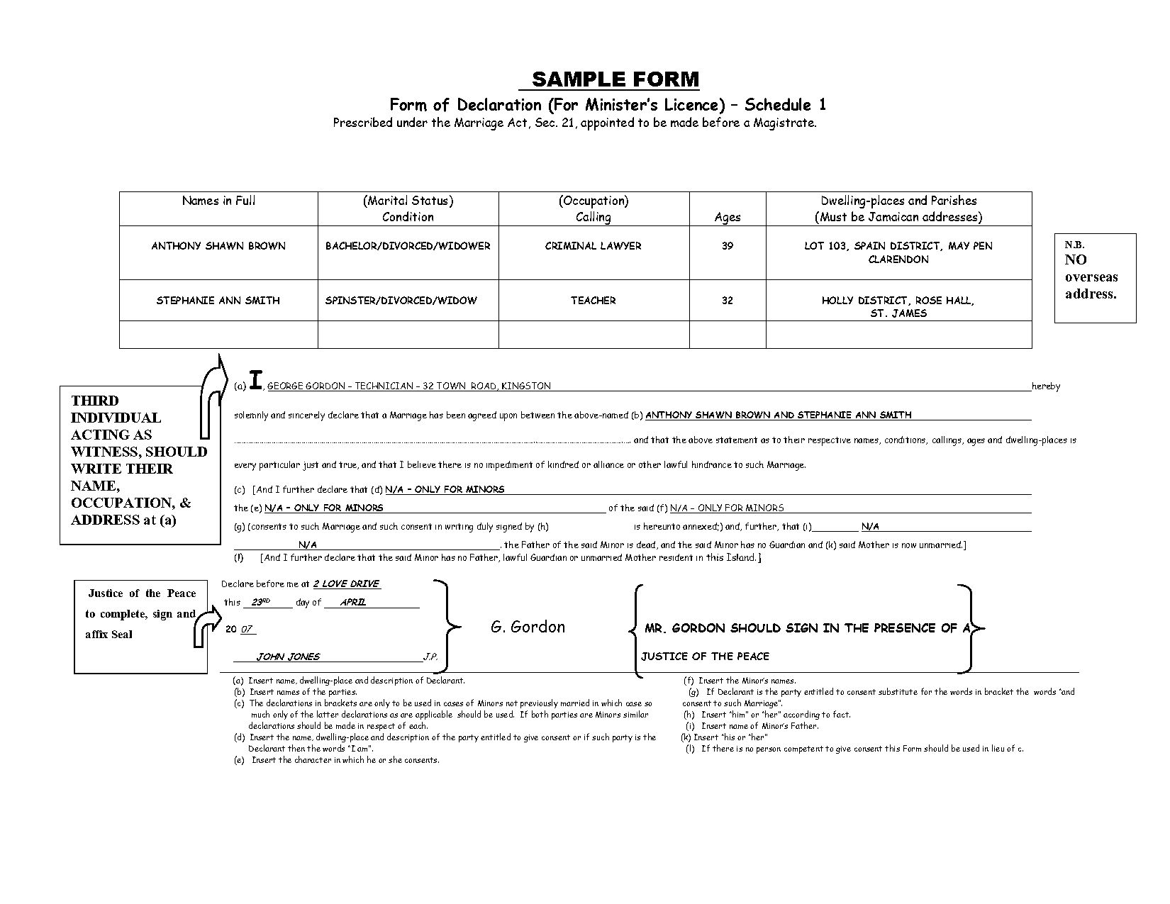 marriage declaration form jamaica