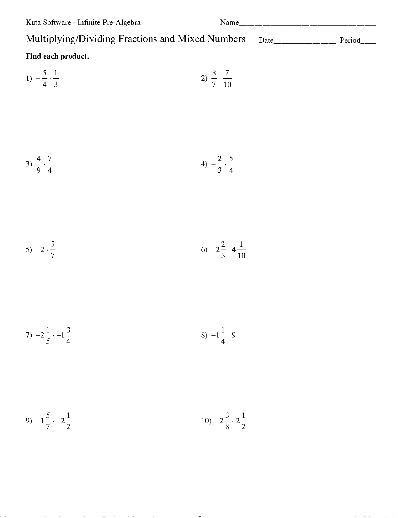 worksheet on dividing fractions