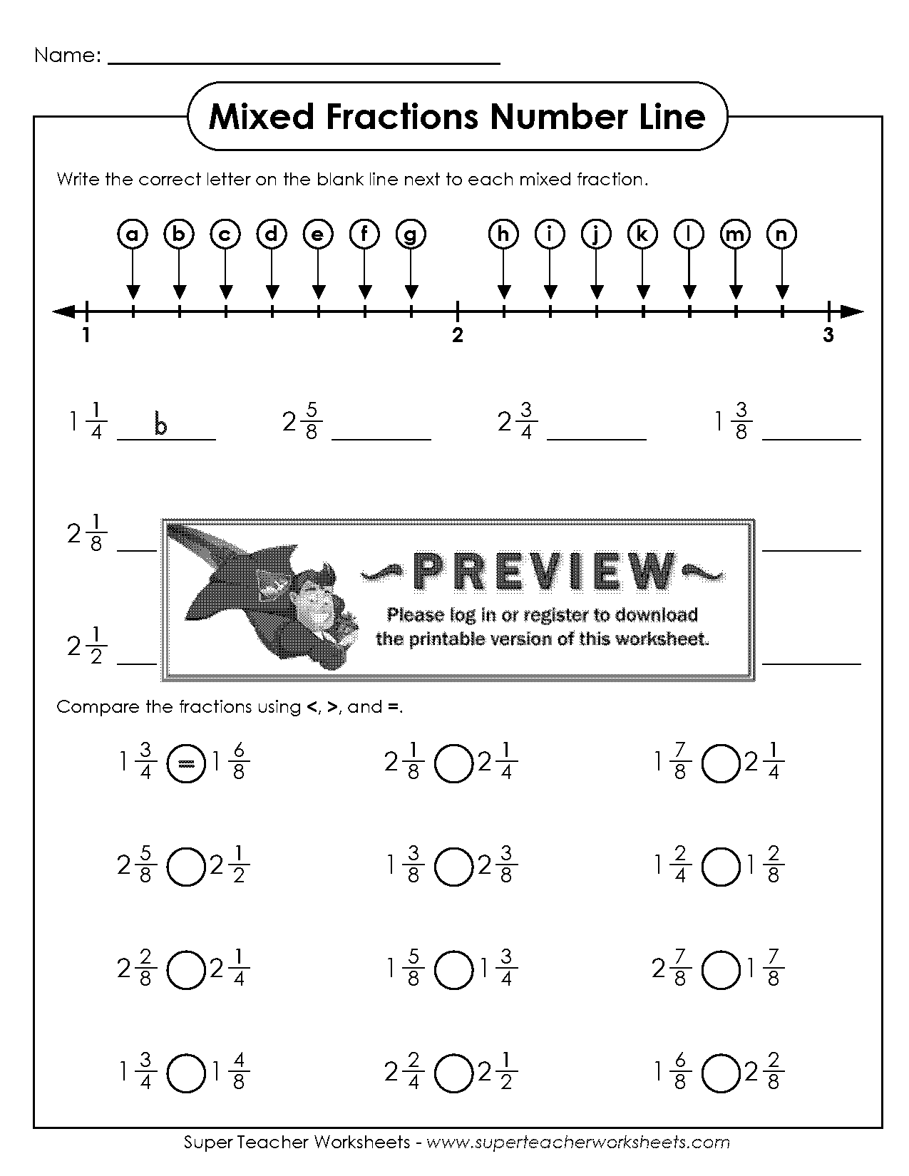 fraction number line worksheet pdf