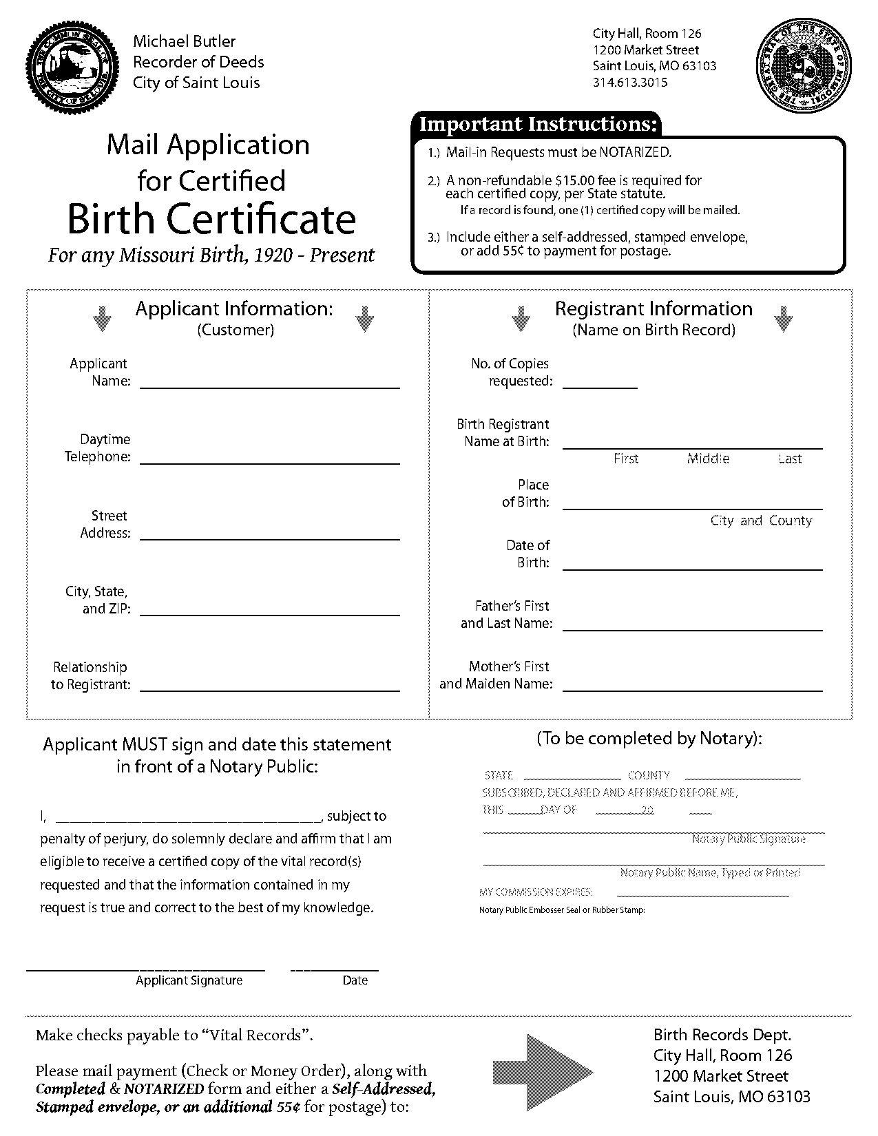 mo birth certificate request