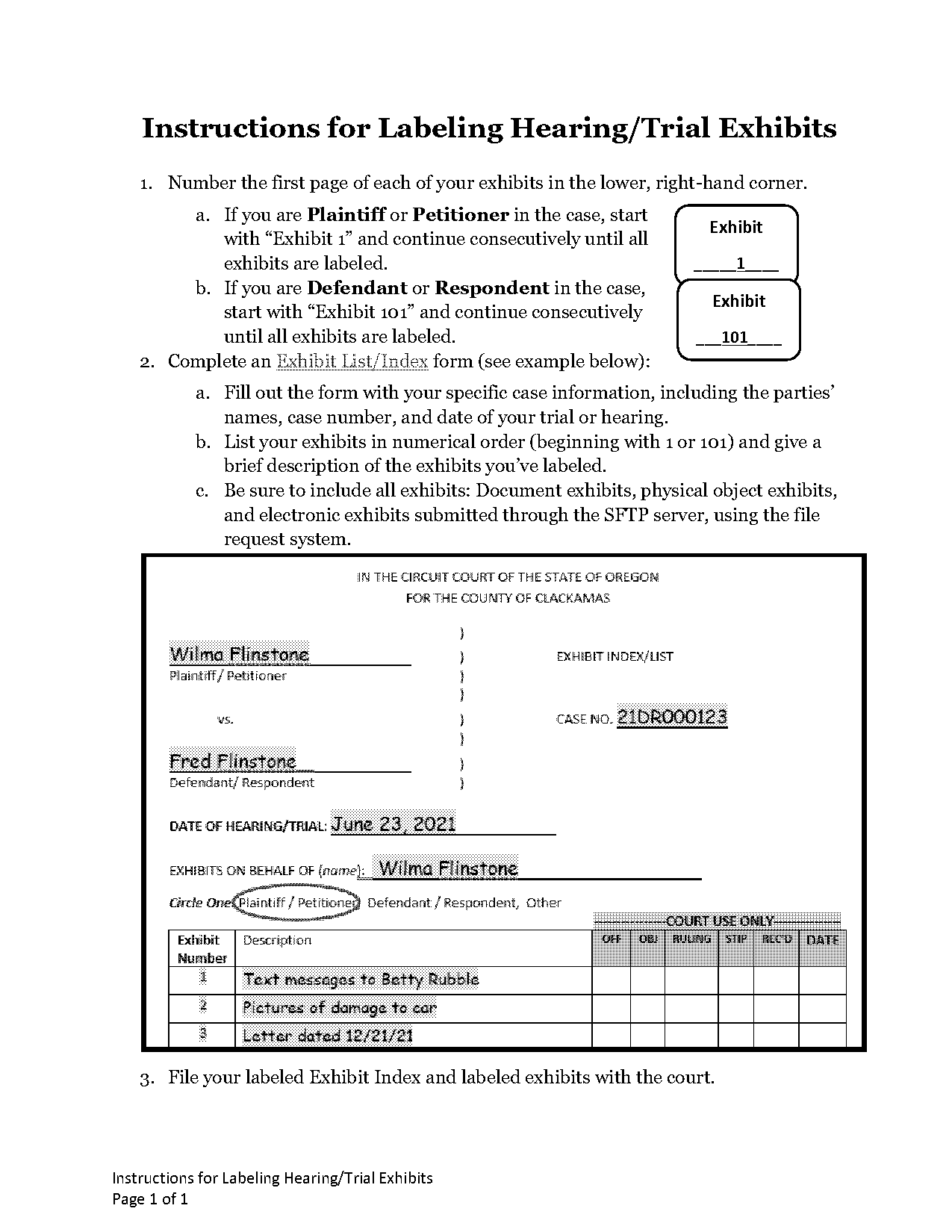 how to label exhibits in a document