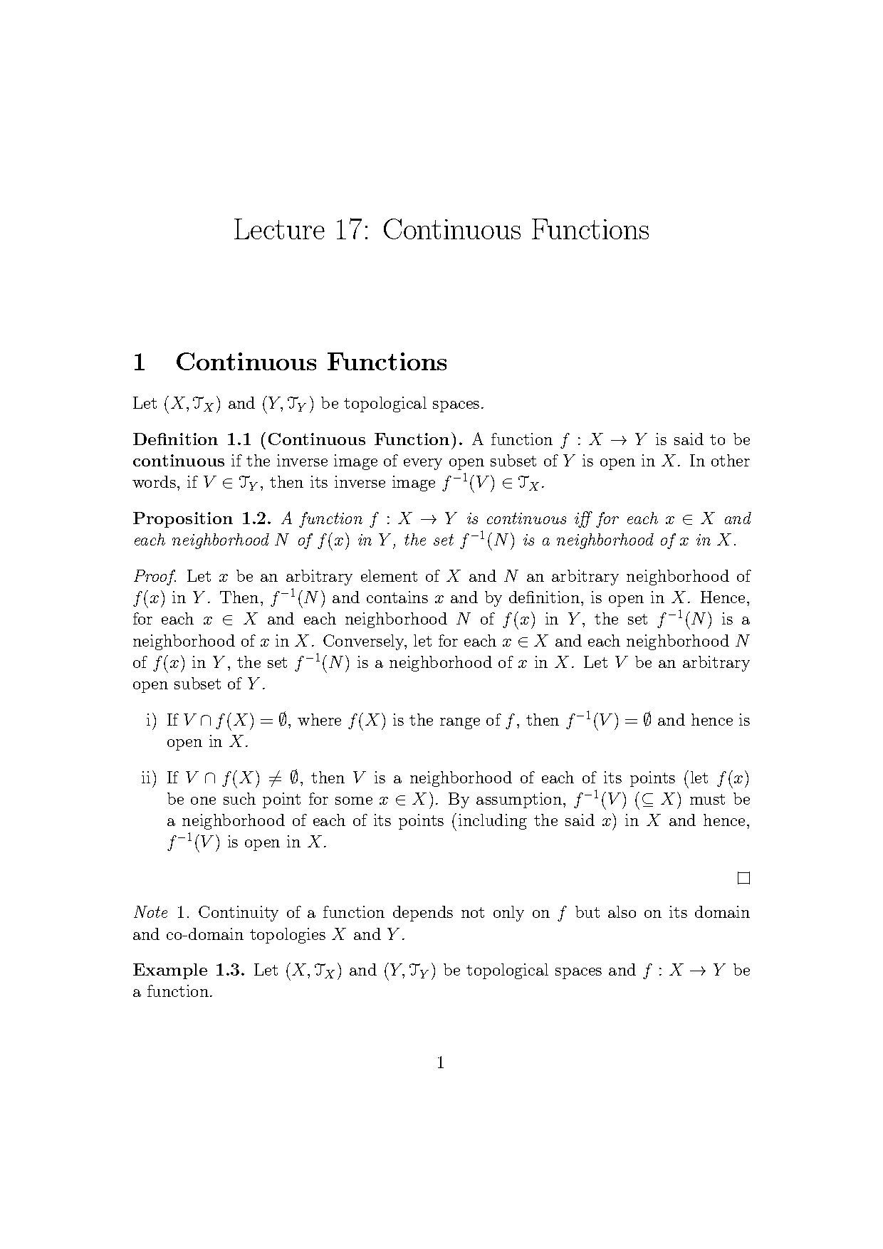 continuous function definition and example