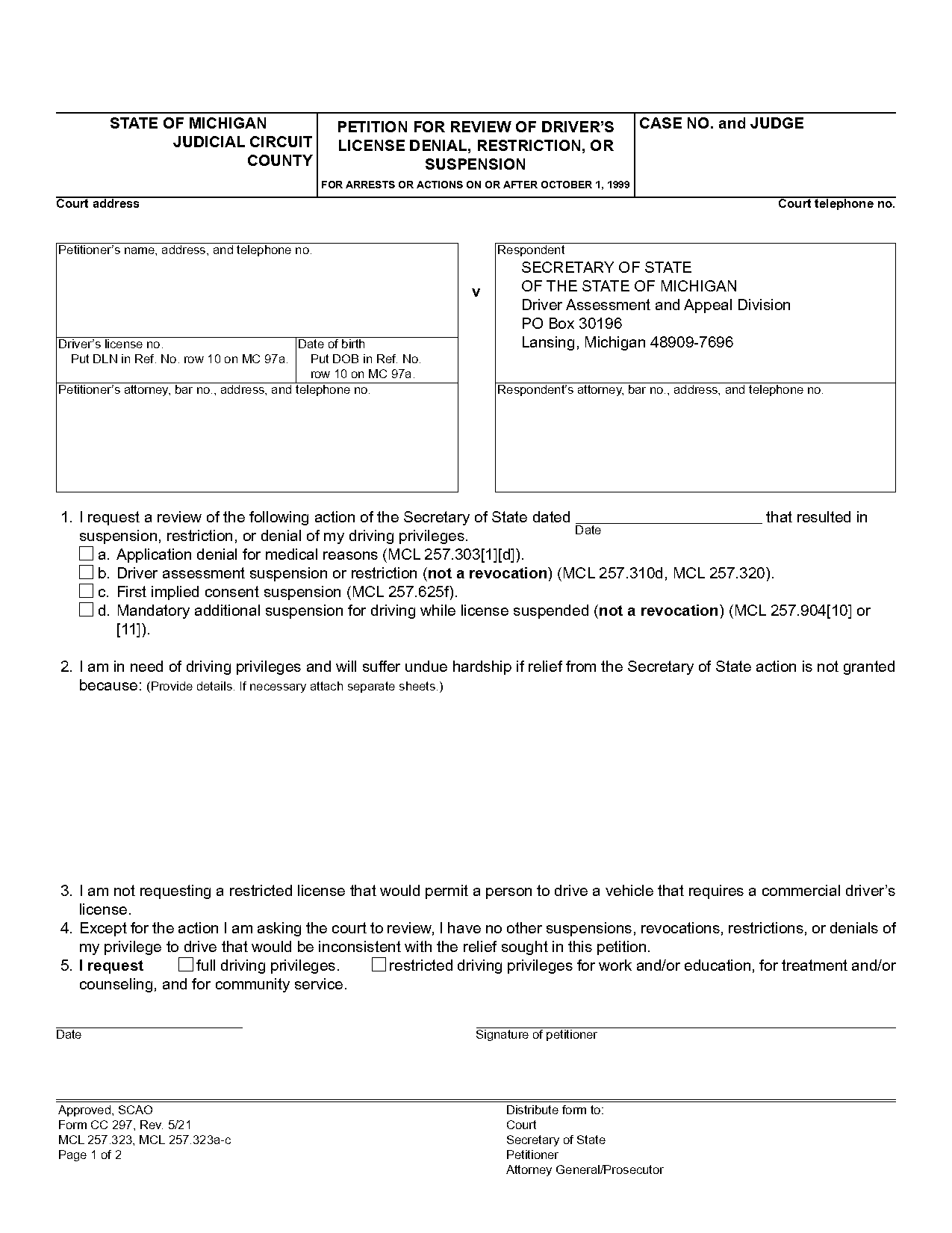 michigan drivers license application form