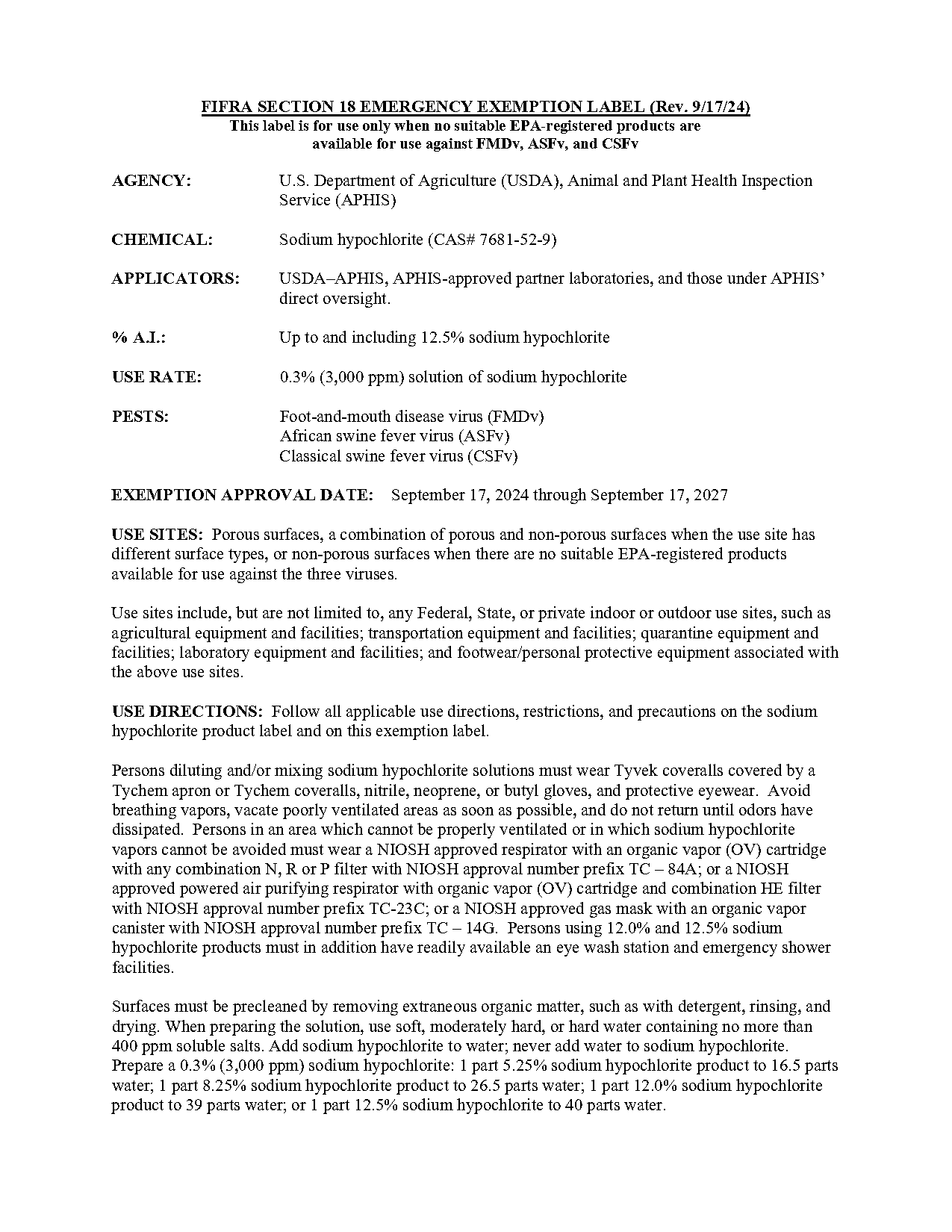 sodiumchlorite directions for use