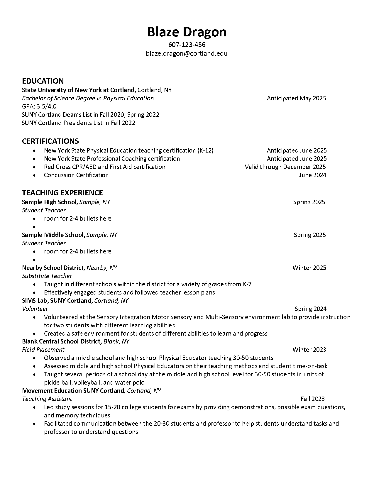 teacher sample resume pdf