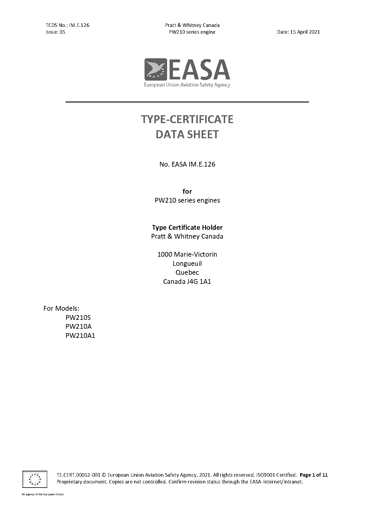 canada type certificate data sheet