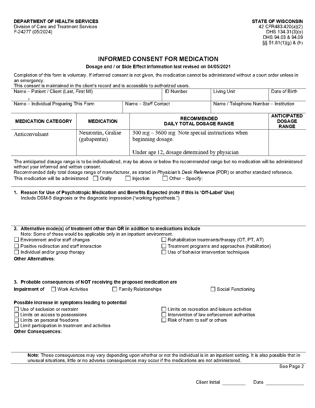 consent for psychotropic medications