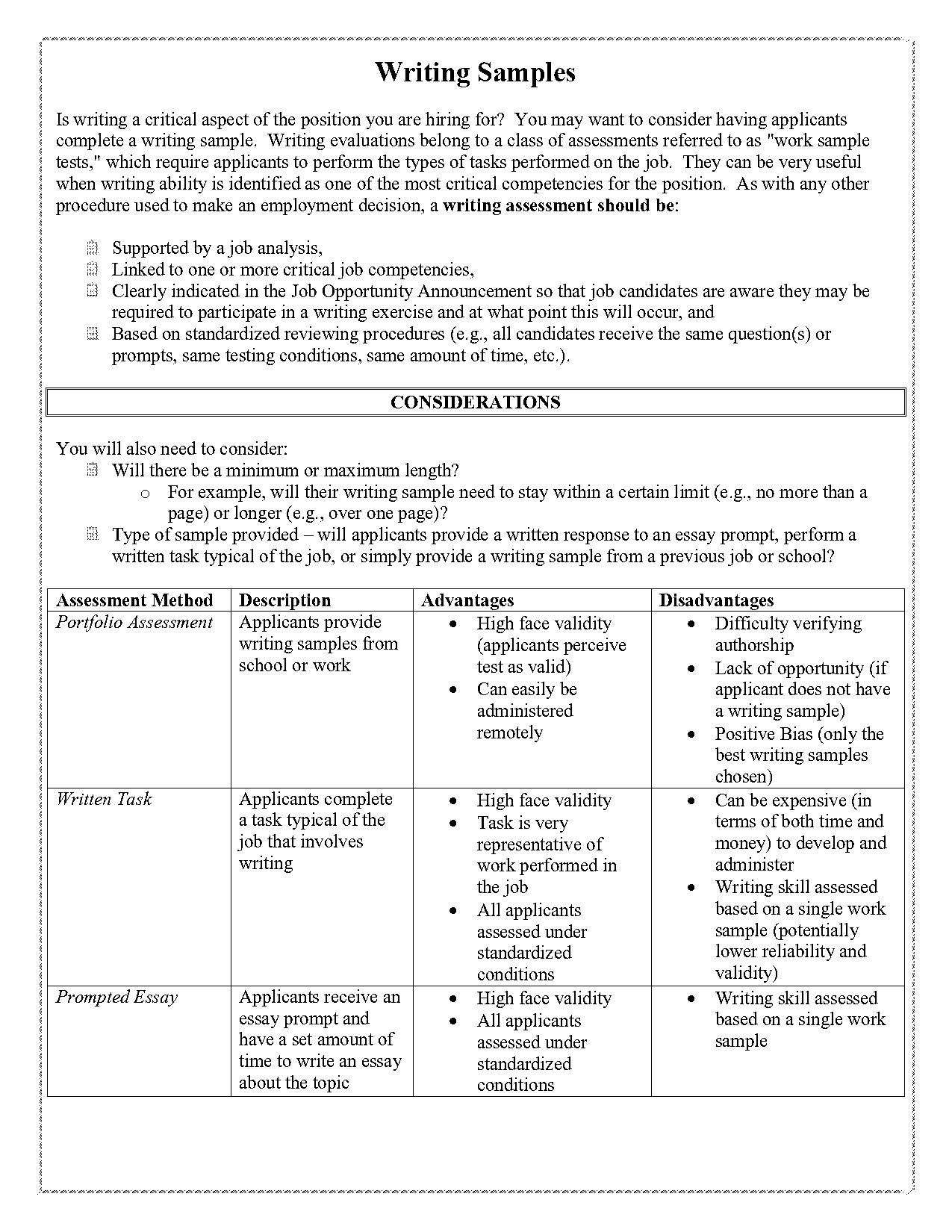 how long should writing sample for job be