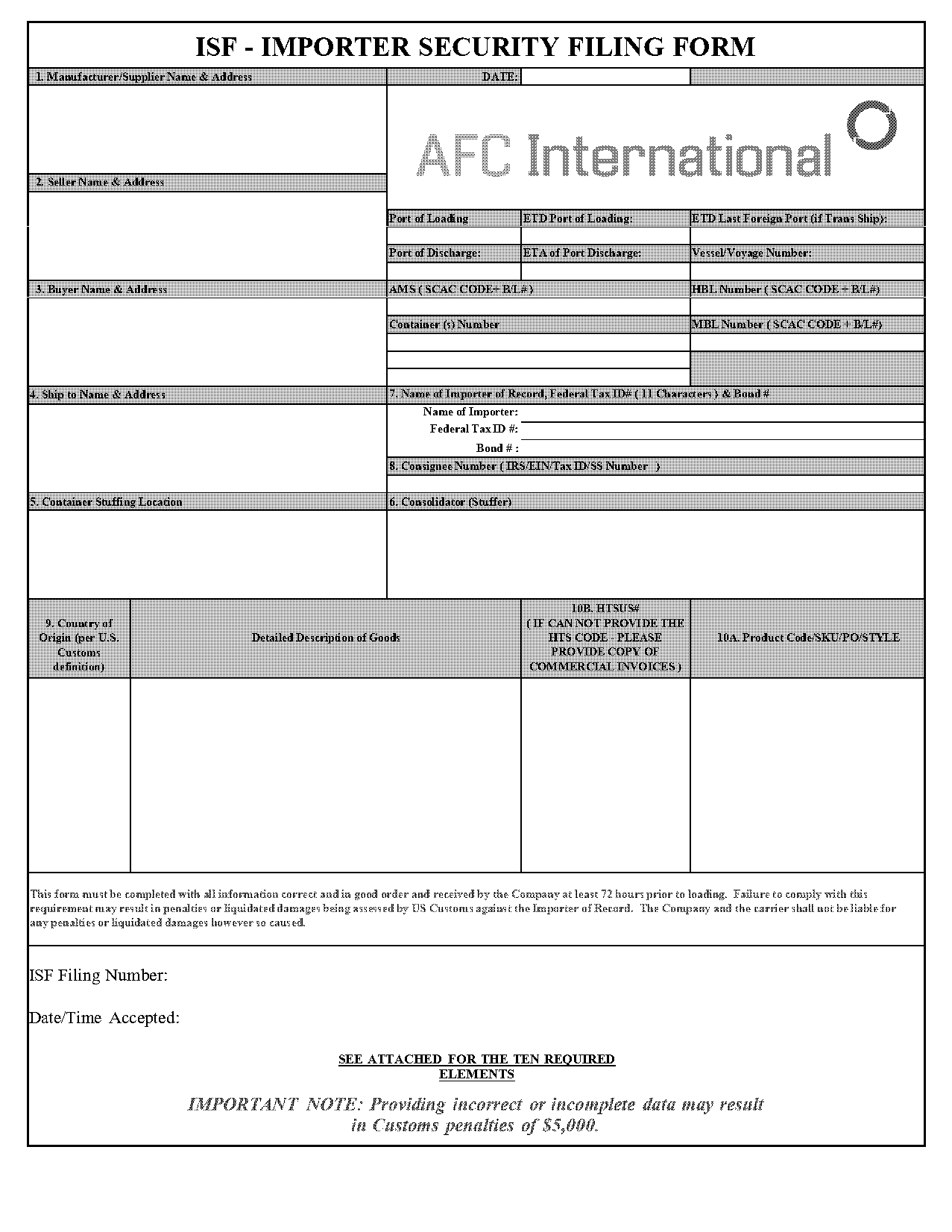 an isf form and a delivery order form