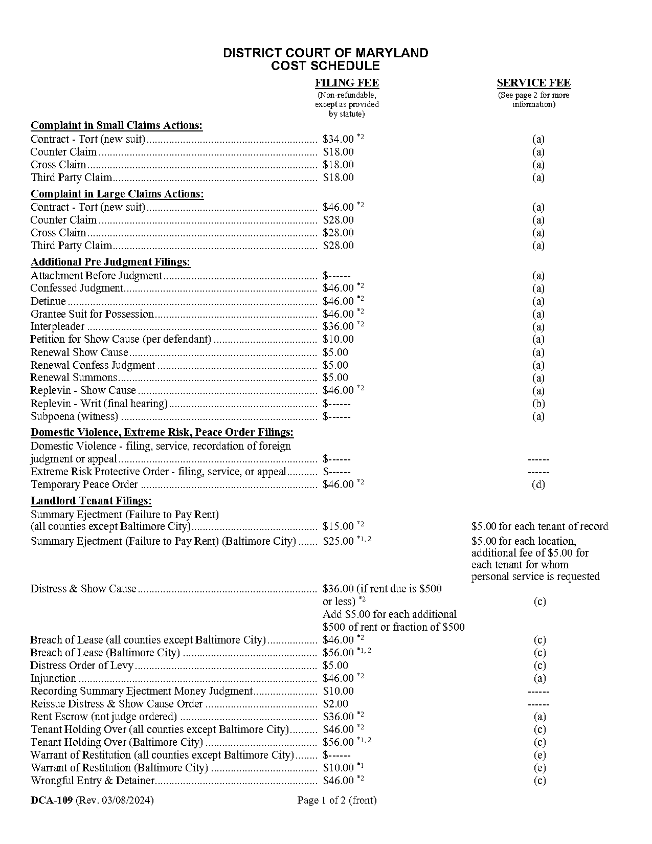 court costs for restraining order