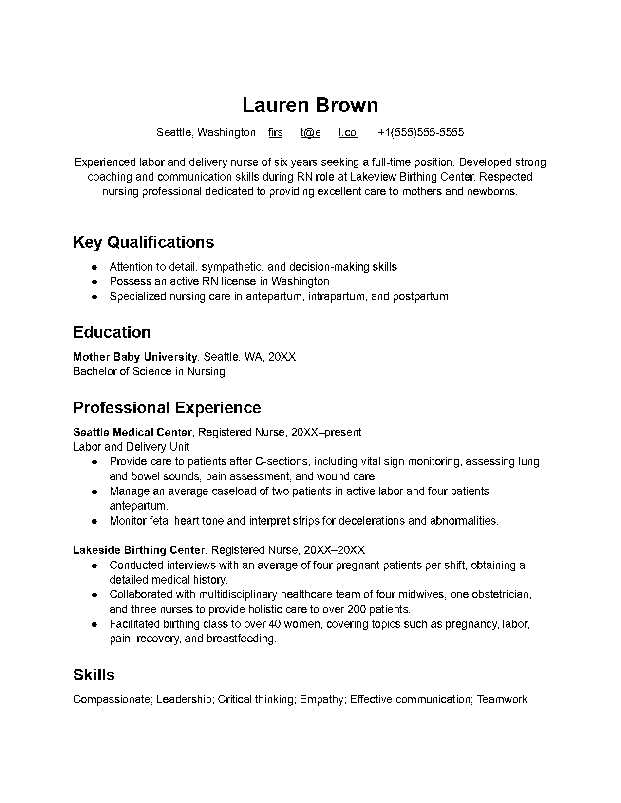 labor and delivery resume examples