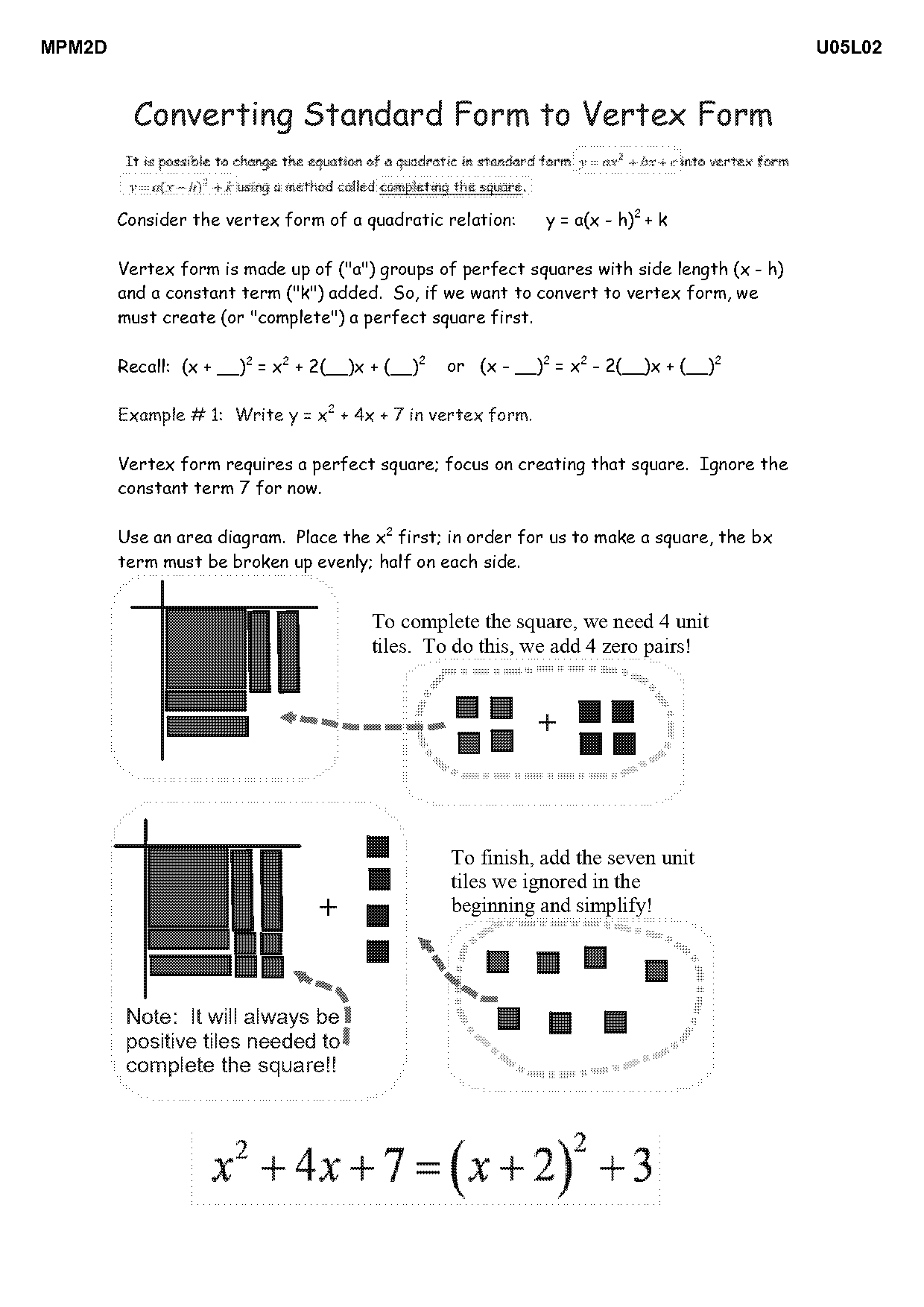 changing standard quadratic form to vertex form