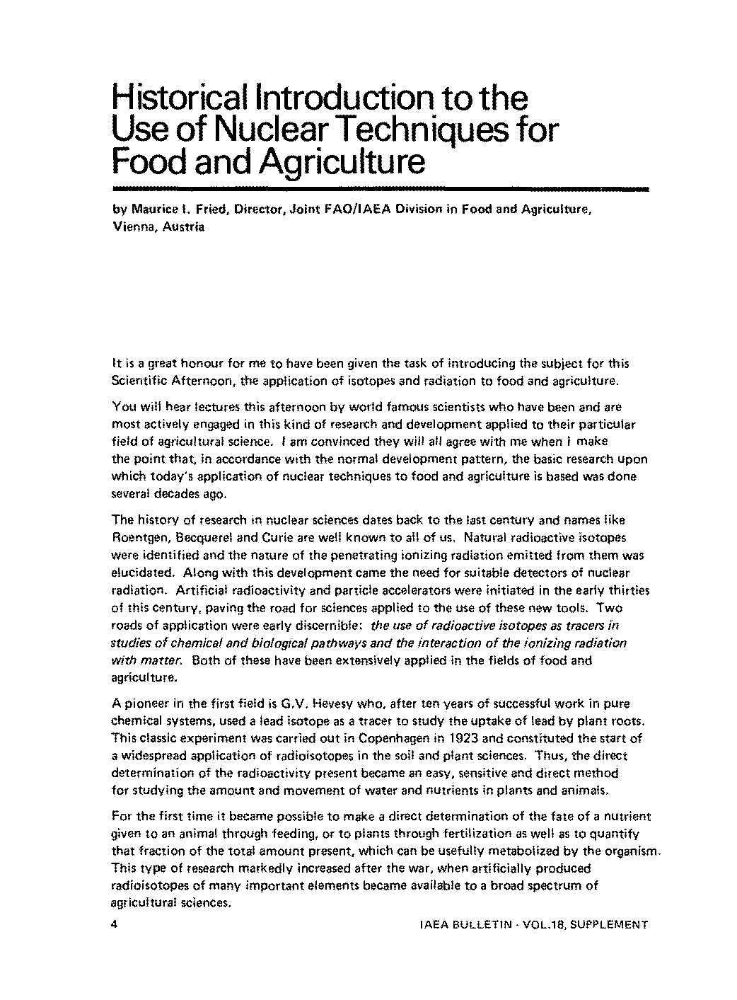 uses and application of radiation in food and agriculture