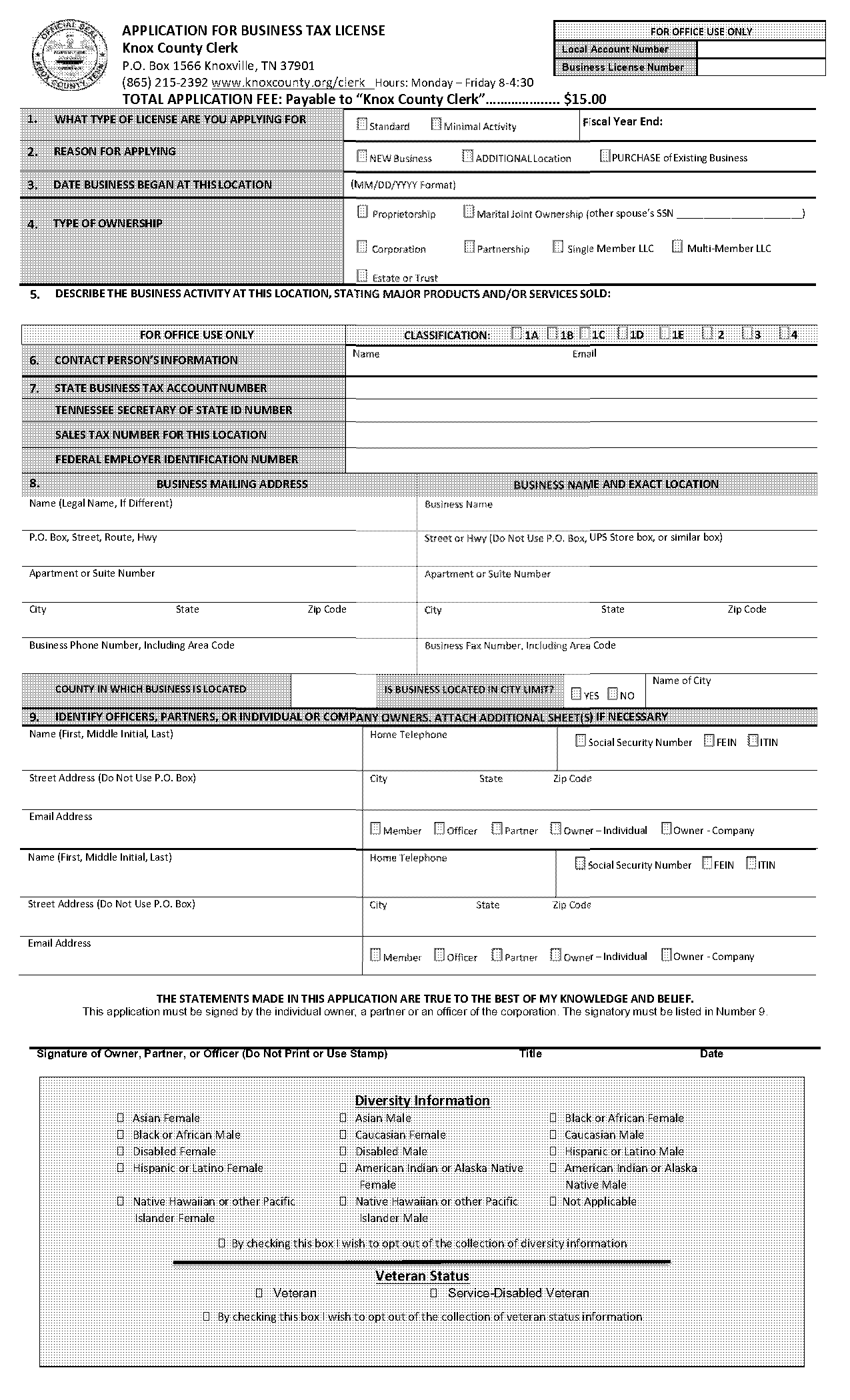 knoxville city business license application