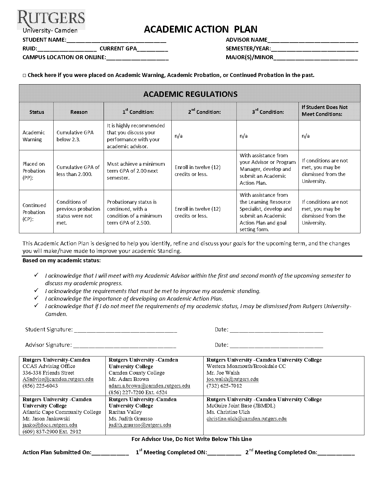 academic action plan template