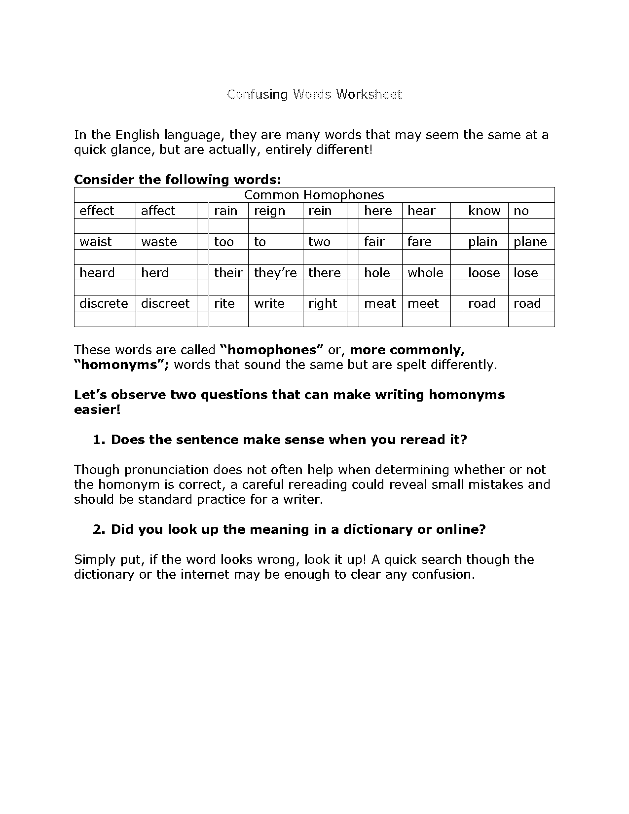 commonly mistaken words worksheet