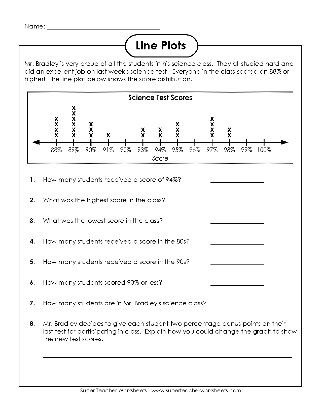 super teacher worksheets making a line plot