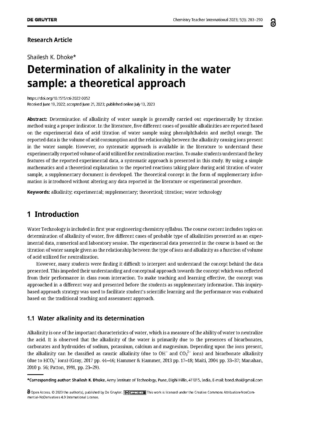 alkalinity test of water sample