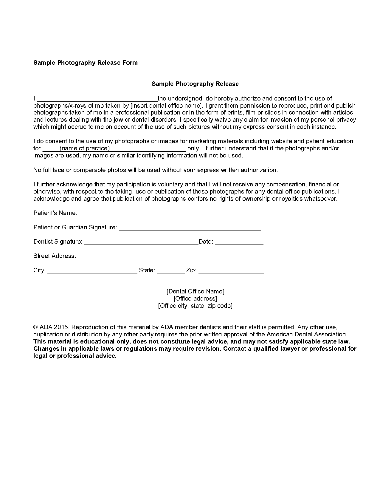 samples of photography copyright release form