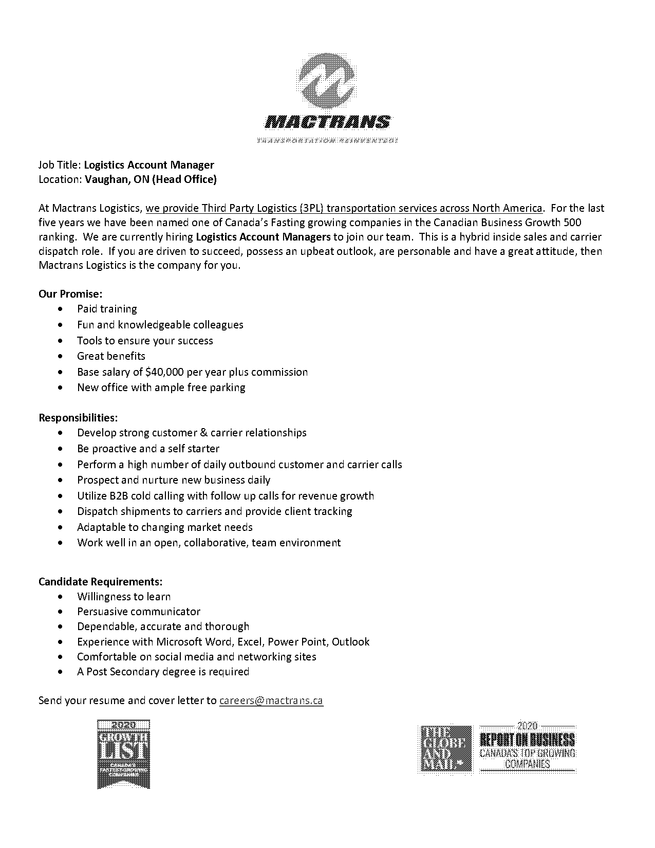 logistics account manager resume