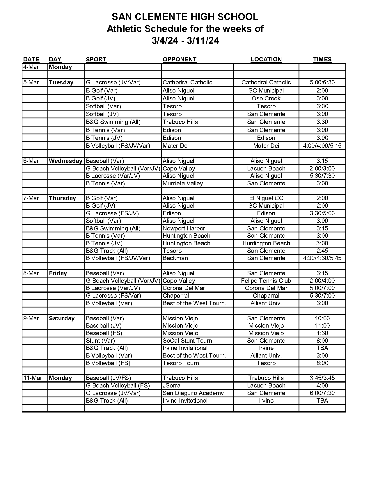 aliso niguel high school volleyball schedule