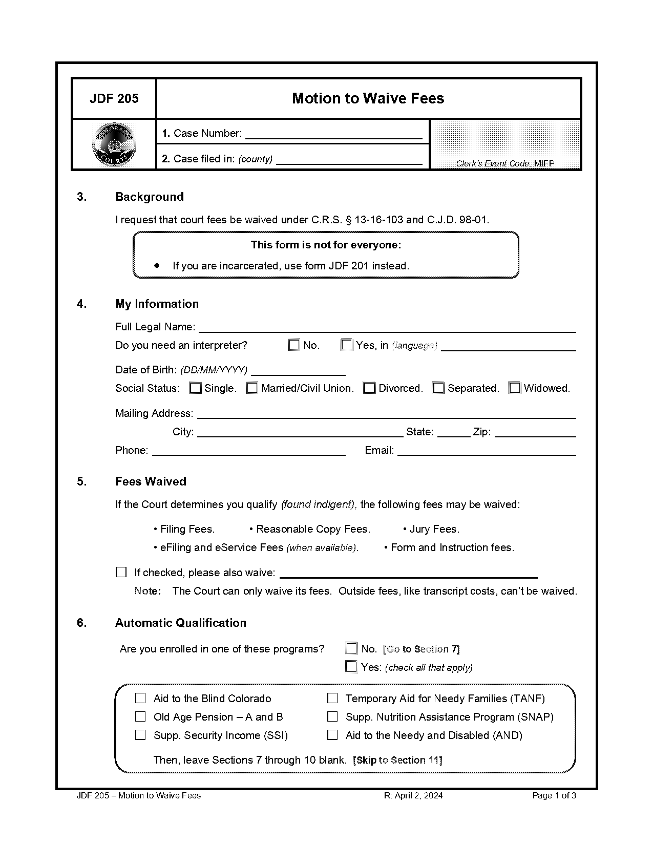 form to file a motion in jefferson county co courts