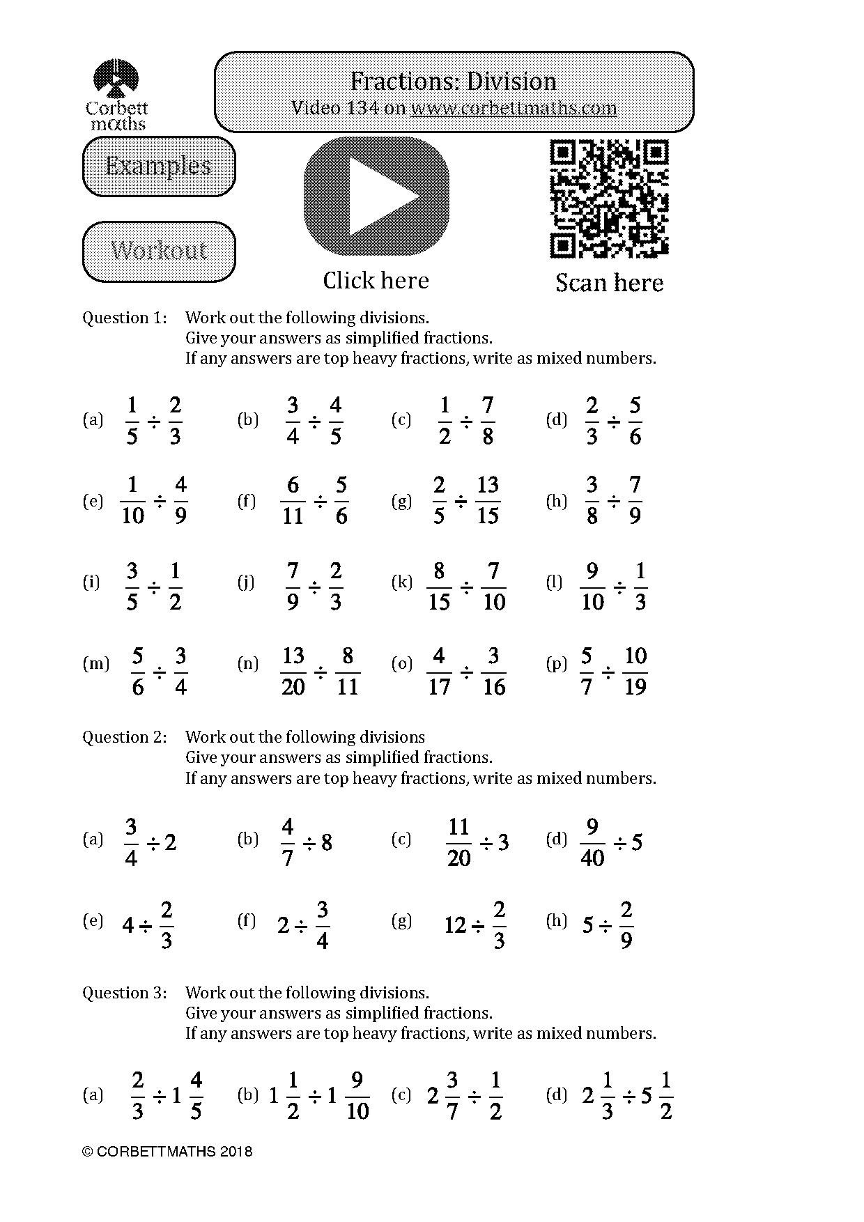 worksheet on dividing fractions