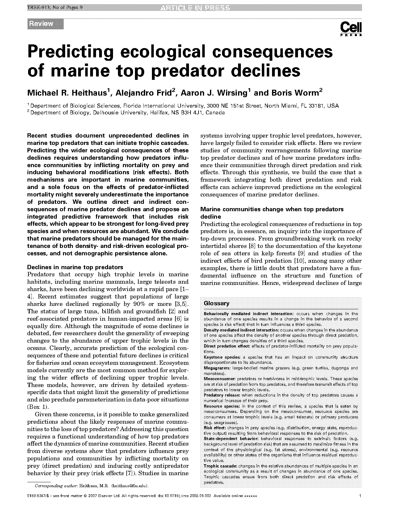 two examples of direct and indirect effects of predator removal