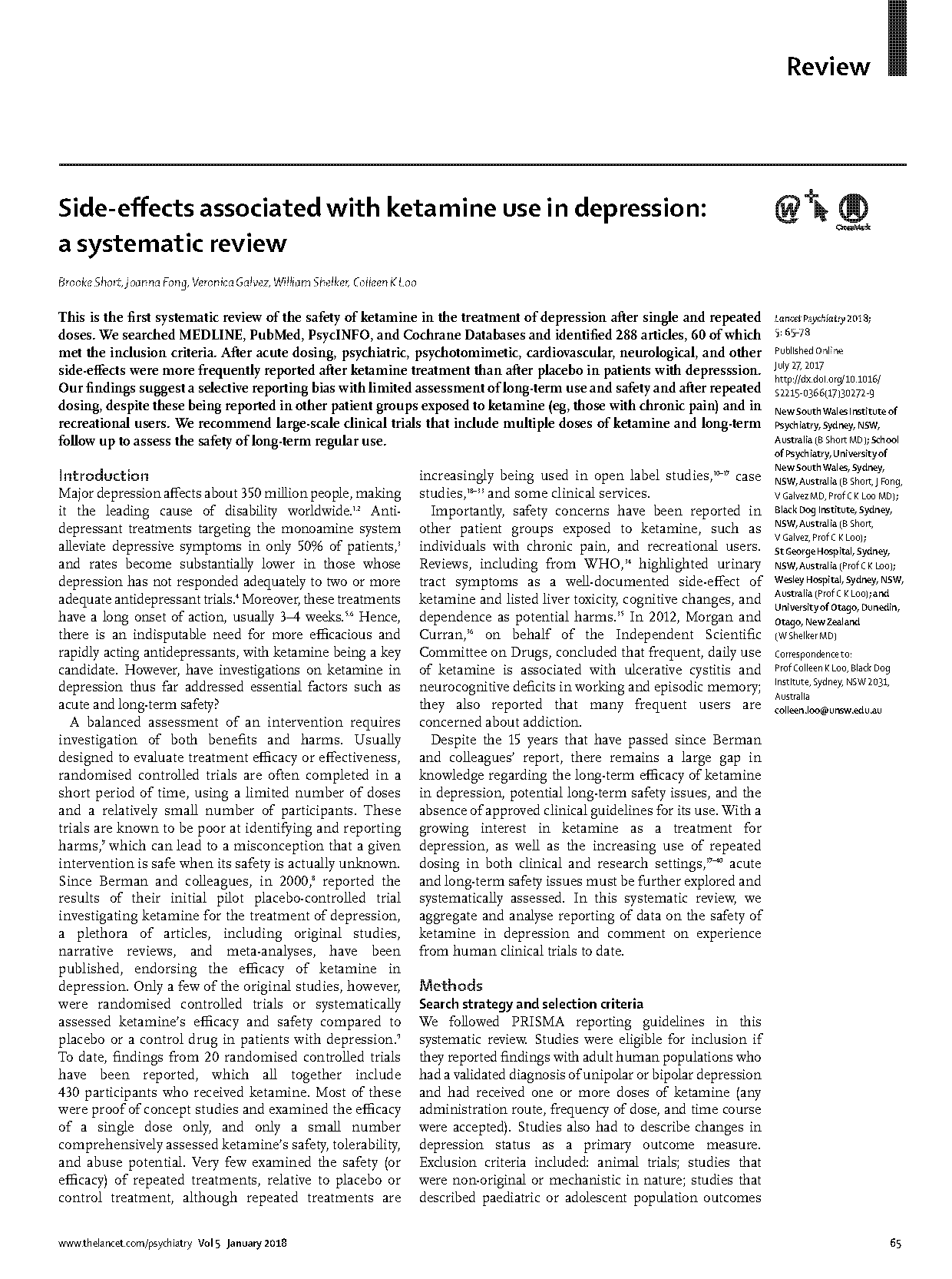 ketamine depression review article