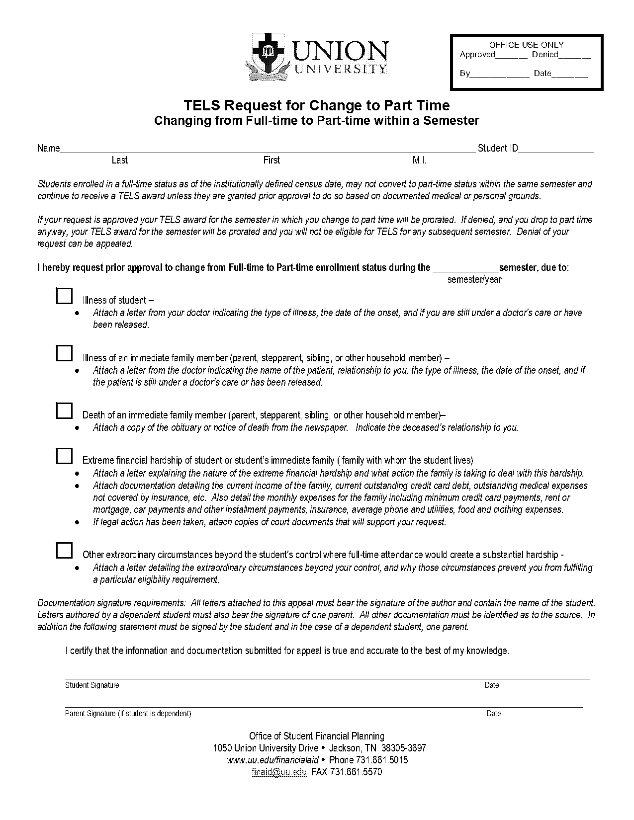 letter to request change from fulltime to part time