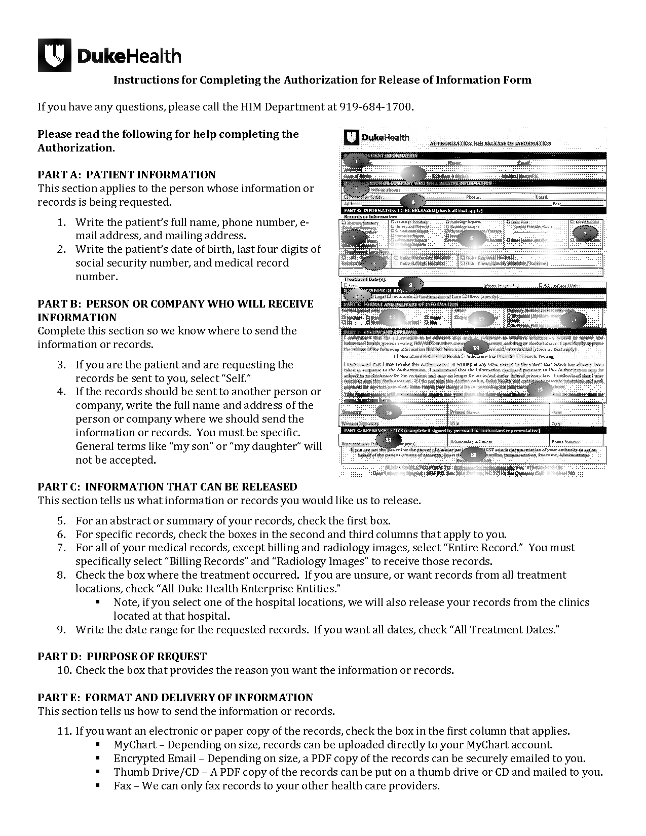 duke university hospital medical records request