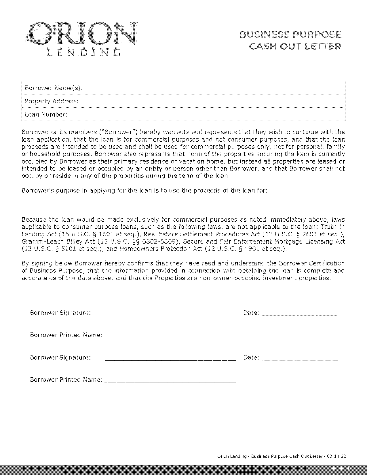 cash out letter of explanation example